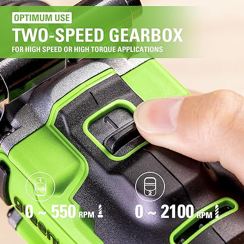 Miniatura 4 de Greenworks Taladro inalámbrico de 24 V sin escobillas de 12 pulgada (mandril de metal, 800 pulgadas-lb21 posición de embragueluz LED), solo