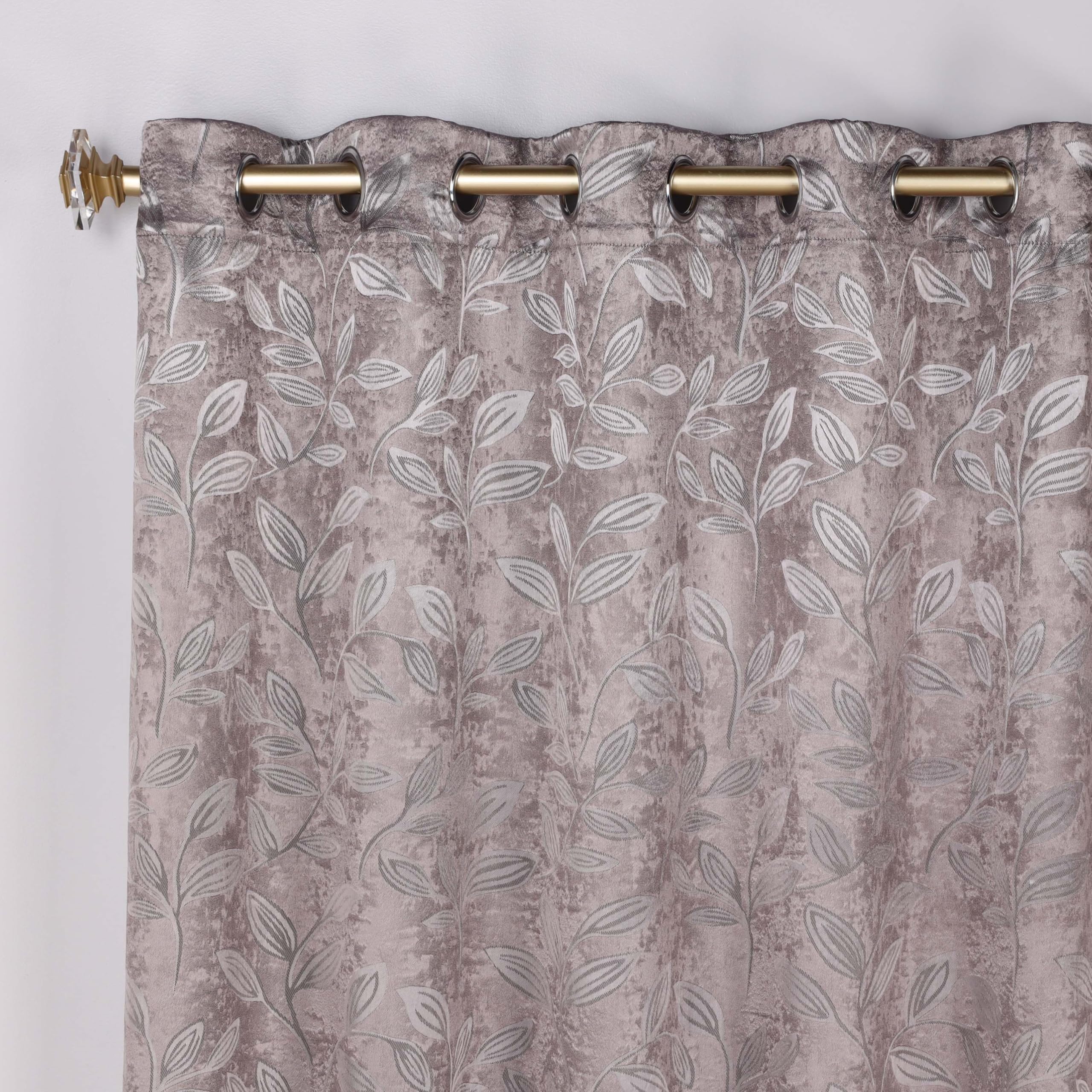 Superior, set di 2 tende oscuranti, per camera da letto e cucina, blocco luce solare, termiche, motivo foglie, 66 cm x 213 cm, cappuccino e marrone