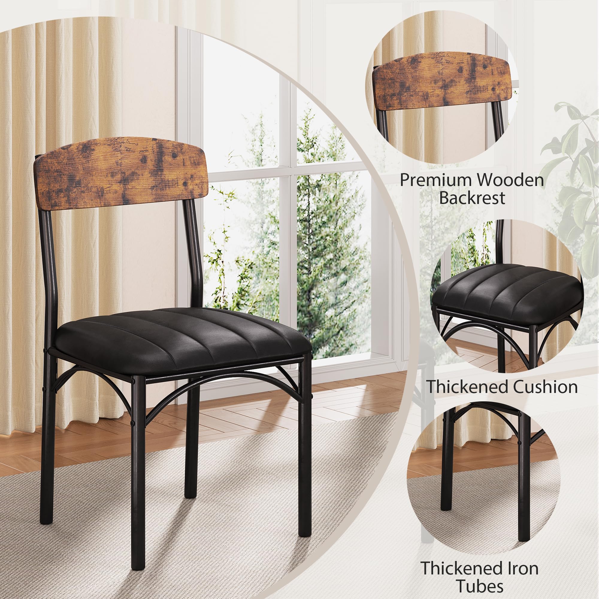 Esstisch Runder und 4 Esszimmerstühle Set, Essgruppe 5-Teilig, Küchentisch mit stabilem Metallgestell und 4 stühle, platzsparender Esszimmertisch aus Holz im Industrial Design (Vintage Braun, 107cm)