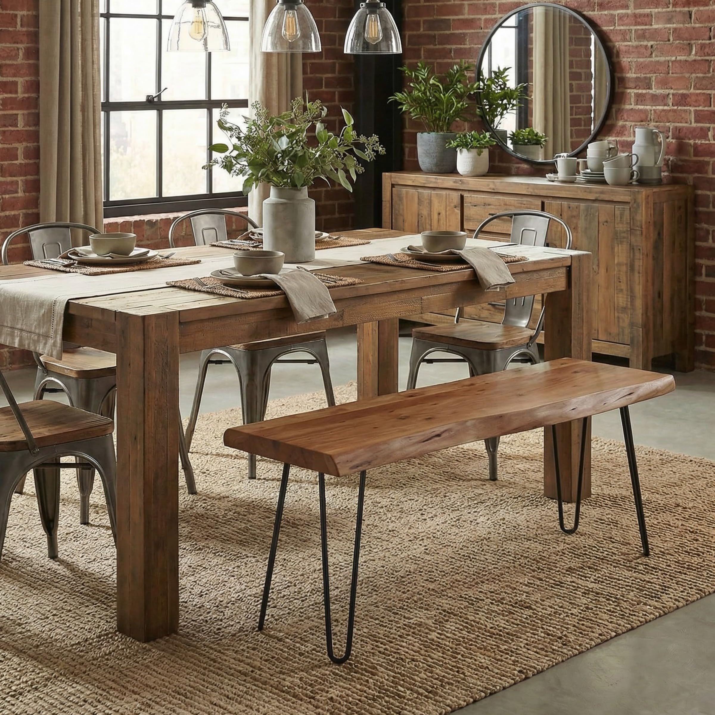 Alaterre Live Edge Solid Wood Entryway Bench with Hairpin Metal Legs, 36” | Narrow Shoe Bench, End of Bed Bench, Modern Farmhouse Table Bench, for Entryway, Dining Room, Kitchen, or Bedroom