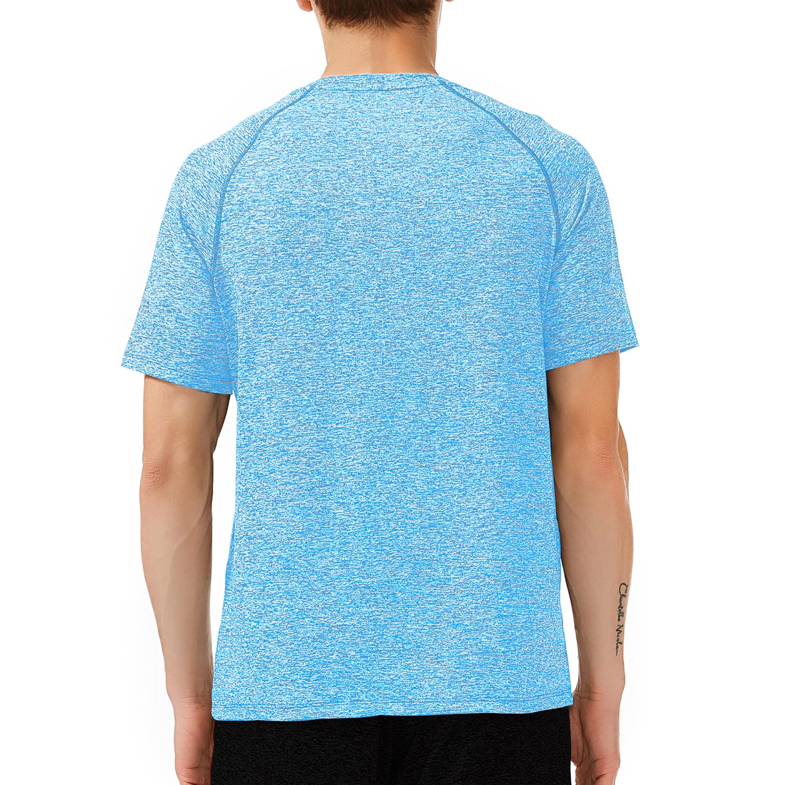 ALAVIKING Workout Shirts for Men Quick Dry Gym Athletic Running T Shirts Fitted Casual Short Sleeve Sports Active Crew Neck Tee Tops (Light Blue-XL)