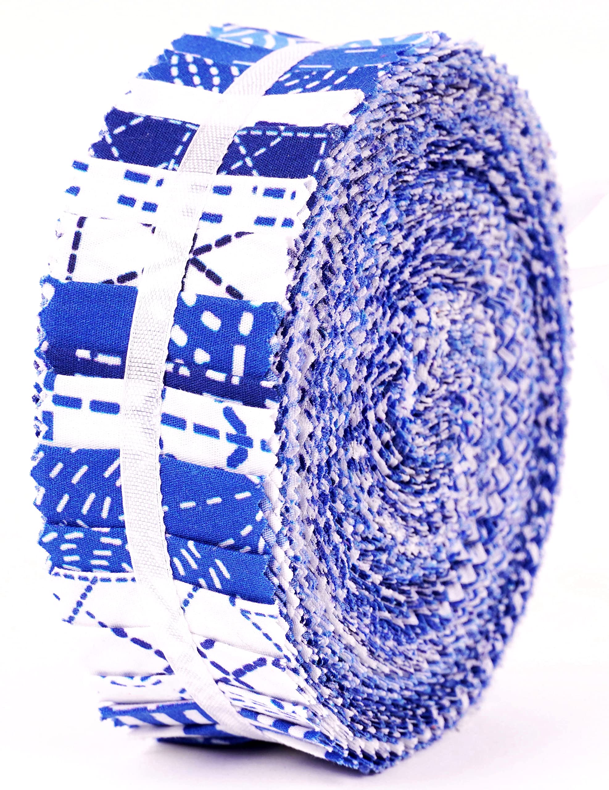 Soimoi 40Pcs Japanese Sashiko Print Precut Fabrics Strips Roll Up 1.5x42inches Cotton Jelly Rolls for Quilting - Medium Blue - Image 2
