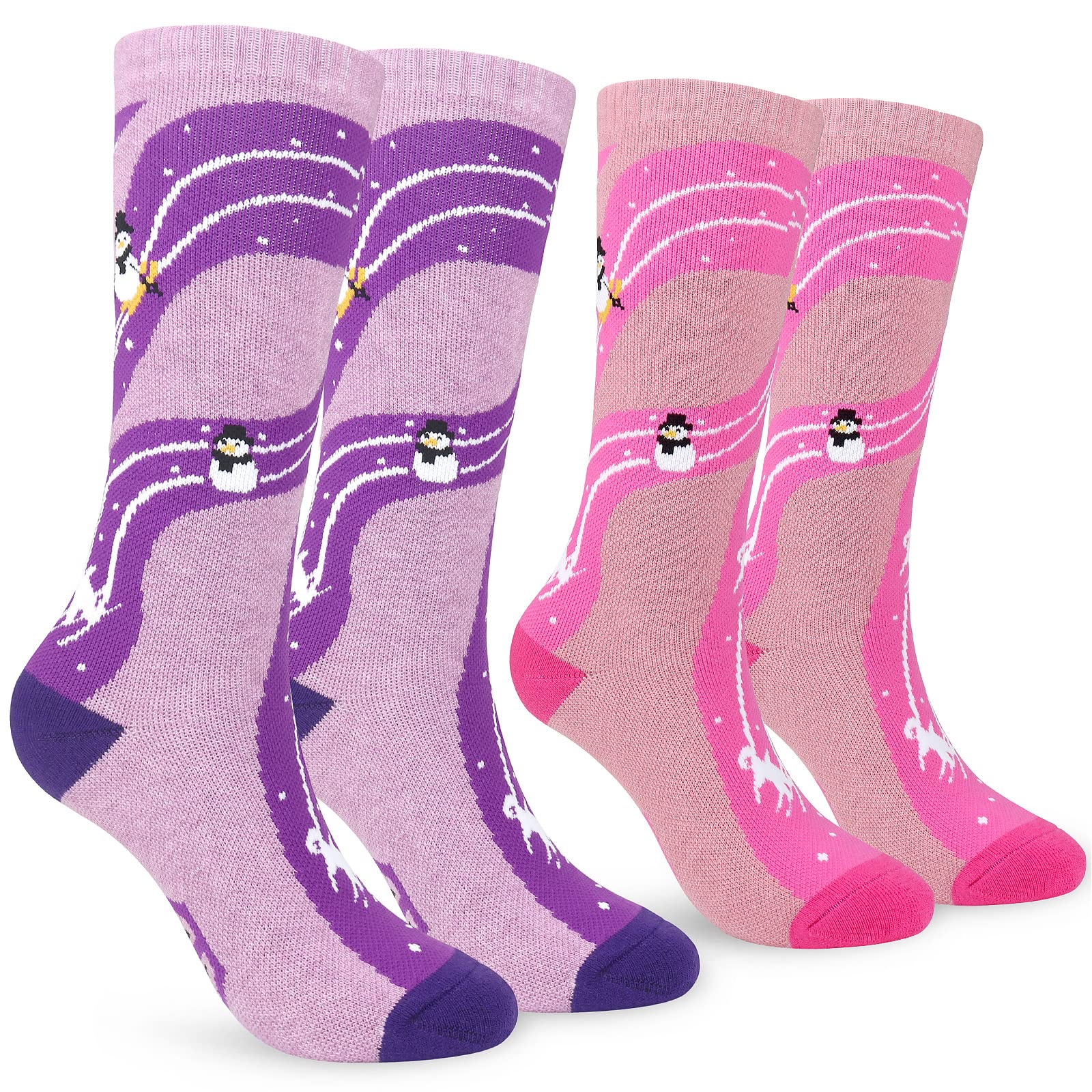 KOOOGEAR Chaussettes de ski longues pour enfants - Chaussettes thermiques hautes pour filles et garçons - Chaussettes de sport colorées pour le patinage, le ski, le snowboard - Taille 40-3