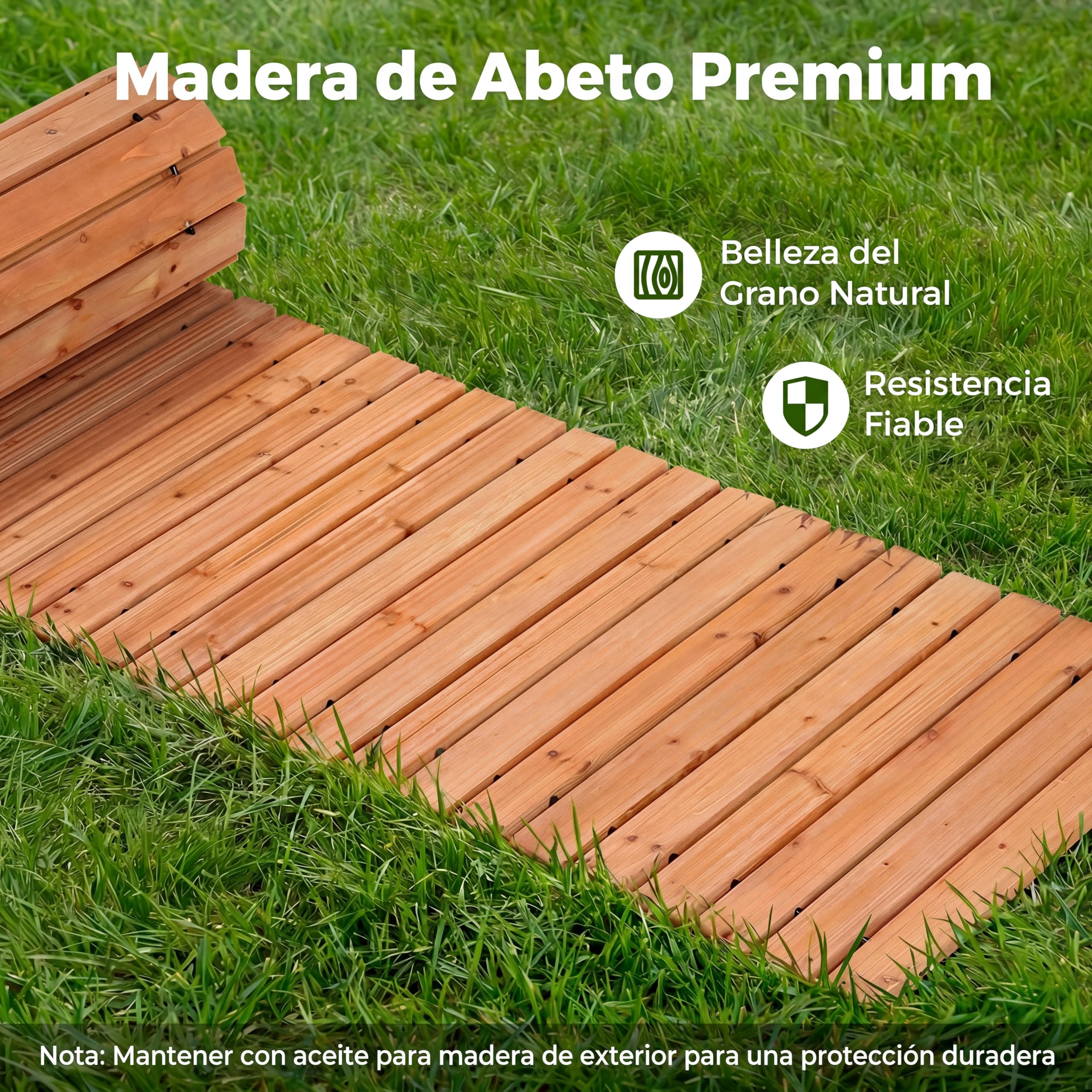 COSTWAY Camino de Jardín Madera Maciza de Abeto, Camino Recto Enrollable al Aire Libre, Pasarela de Madera con Superficie Antideslizante para Patio Trasero, Terraza, 367 x 55 x 1,5 cm (Natural)
