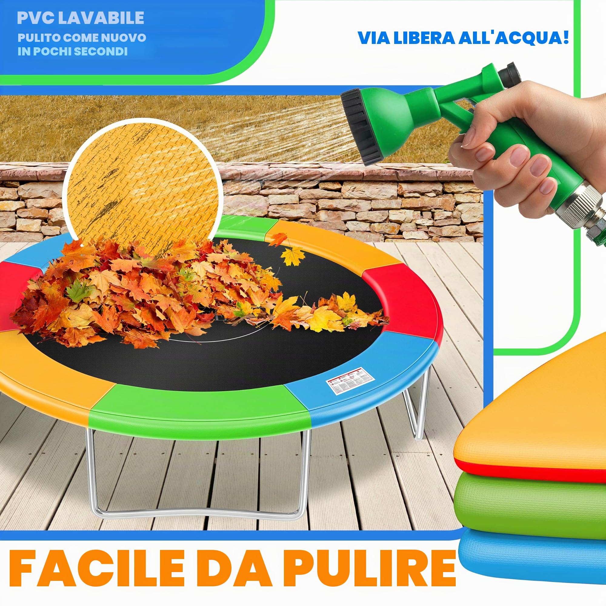 KESSER® Copertura per bordo del trampolino elastico, diametro 244, 305, 366, 427 cm e 30 cm di larghezza, resistente ai raggi UV e antistrappo, protezione per bordi per trampolino da giardino