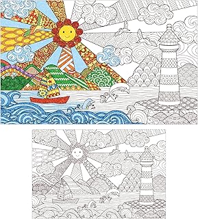 Giant Mandala Coloring Posters 52" x 34" Jumbo Seascape Coloring Posters for Kids Teens Adults Large Seascape Coloring Tablecloth Huge Art Craft Activity for Home Classroom Party Supplies Favor