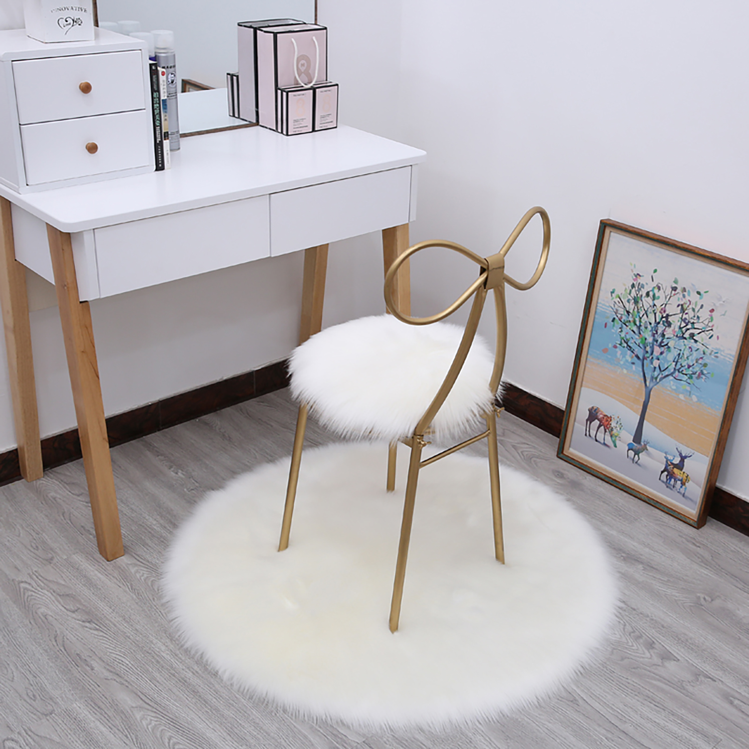 Tapete mini redondo peludo blanco 40 cm miniatura 7