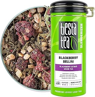 Tiesta Tea - Blackberry Bellini, Loose Leaf Blackberry Citrus Green Tea, Medium Caffeine, Hot & Iced Tea, 5 oz Tin - 50 Cups, Natural Flavors, Green Tea Loose Leaf