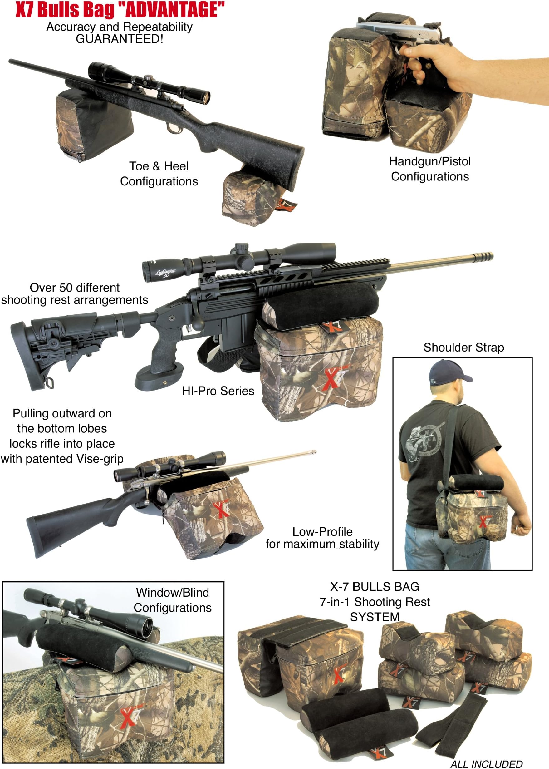 #0007-APG X7 ADVANTAGE Advanced PRO-Shooting Rests ‘SYSTEM’ New APG-Real Tree® Camo/Suede Complete Tactical/Hunter Modular (7 Bag Set) (Unfilled)