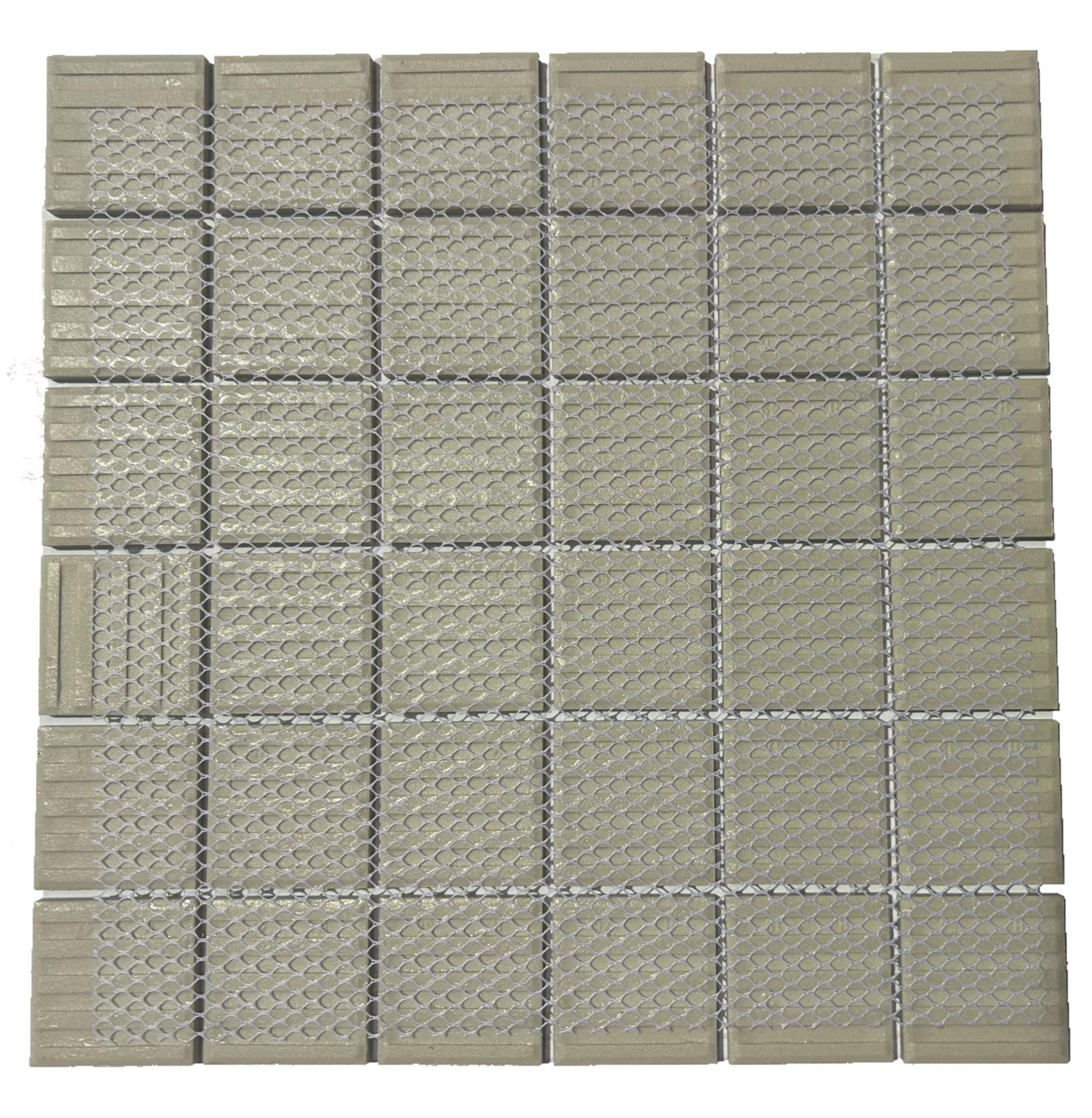 Modelo G001 (Blanco Brillo) Mosaico enmallado de Porcelanico. Medida 4,8x4,8cm. Pegado en Mallas de 30x30cm