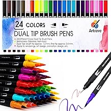 Artrave 24 Colours Dual Tip Brush Pens Set – Fine & Brush Tip Markers for Adult Colouring Books, Kids Drawing, Calligraphy, Journaling & Art Sketching – Water-Based Washable Colouring Pens
