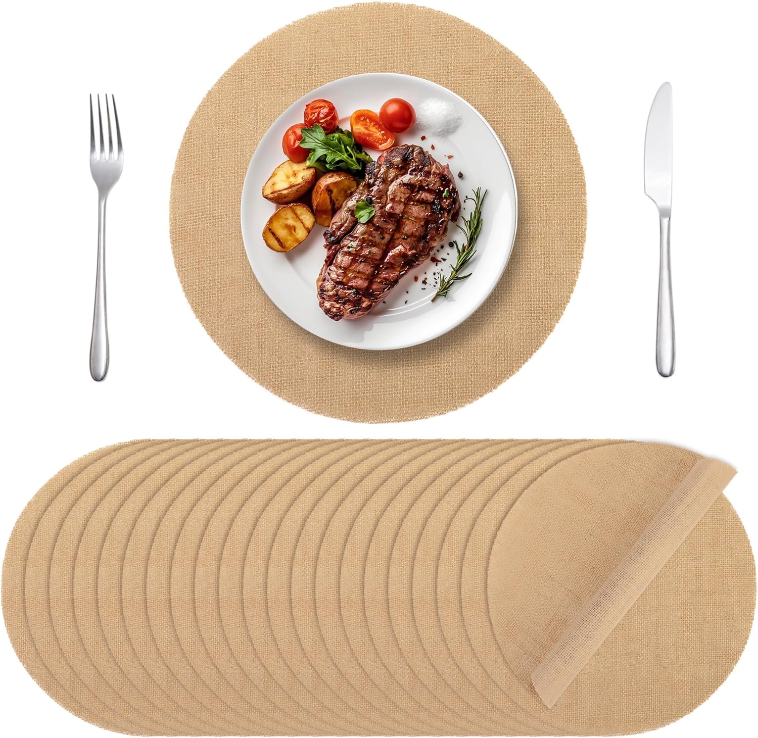 Aneco 50 Pieces Round Burlap Placemats 11.8 Inch Reusable Brown Table Mats Heat Resistant Natural Jute Fibers Placemats Burlap Circle Rustic Table Decorations for Dinner Holiday Farmhouse Decor 50 11.8 Inch