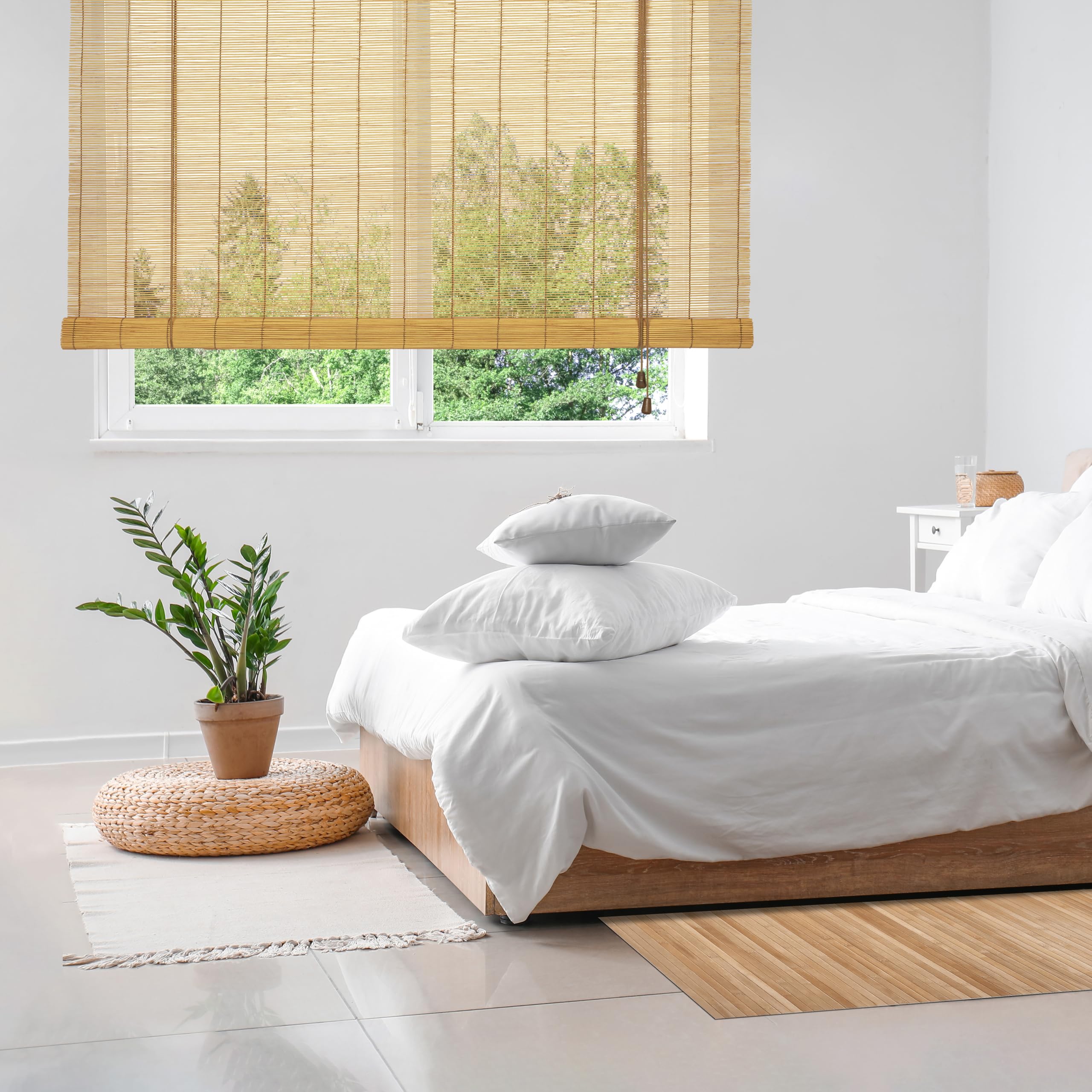 Estores enrollables de Bambú Natural Premium de cañas translúcidas Diseño Rústico para Ventanas y Puertas instalación a Pared o Techo Fácil de Limpiar con un paño húmedo Natural 120x175 cm STORESDECO