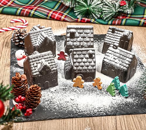 Miniatura 2 de Kamehame Molde para pastel de casa de jengibre, molde para hornear de casa de jengibre de Navidad, 6 cavidades de silicona 3D para decoración de