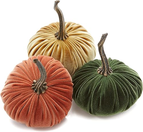 Set of 3 Small Velvet Pumpkins, Handmade Home Decor, Holiday Mantle Decor, Fall Halloween Thanksgiving Centerpiece, Wedding Centerpiece Decor (Gray,