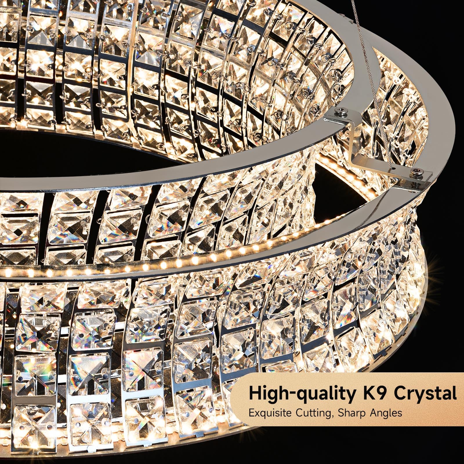 Lampadario moderno di cristallo per il soggiorno, luci a sospensione a LED cromate, lampada a sospensione ovale di cristallo per soggiorno, sala da pranzo, ristorante, 80 x 35cm