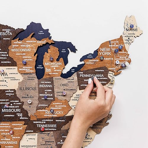 Miniatura 8 de Enjoy The Wood Arte de pared de madera 3D enmarcado con mapa de Estados Unidos, decoración de pared grande, mapa de viaje de Estados Unidos, mapa de