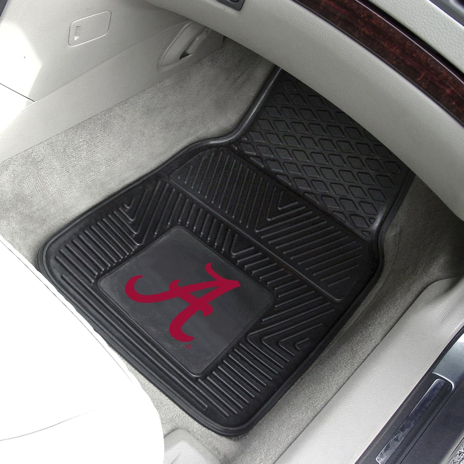 FANMATS 8761 Alabama Crimson Tide 2-Piece Heavy Duty Vinyl Car Mat Set, Front Row Floor Mats, All Weather Protection, Universal Fit, Deep Resevoir Design