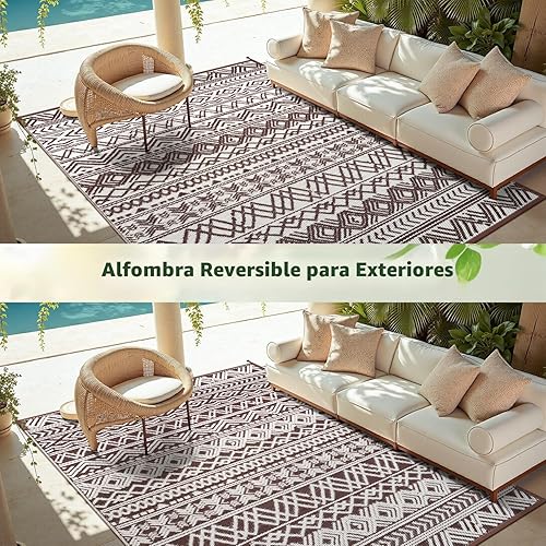 Vista 6 de MontVoo Alfombra de exterior impermeable de 5 x 8 pies, para patio al aire libre, pajita de plástico reversible, alfombra de exterior para caravana