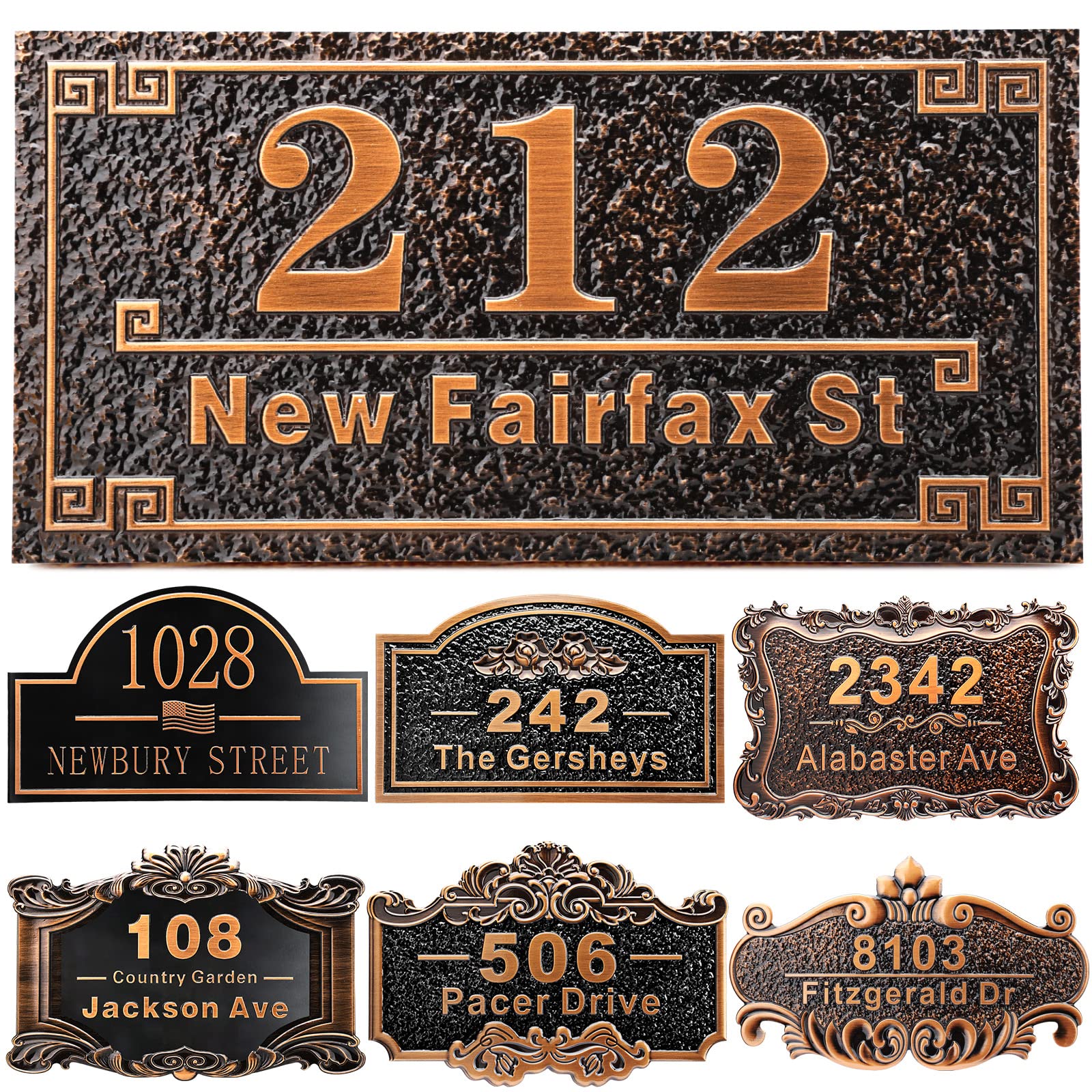 Personalized House Address Plaque 12" Cast Numbers for Outside Custom Street Name Address Sign Plate Vintage for Mailbox Door Room Classic Wall Outdoor Antique Copper
