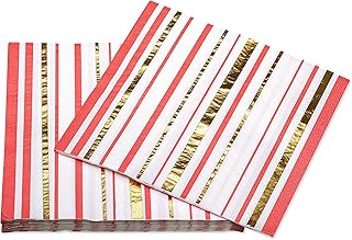 Papyrus Lunch Napkins, Gold & Red Stripes (20-Count)