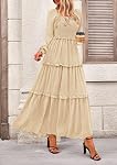 PRETTYGARDEN Fall Dresses for Women 2026 Long Sleeve Smocked Square Neck Swiss Dot Tiered Flowy Wedding Guest Maxi Dress