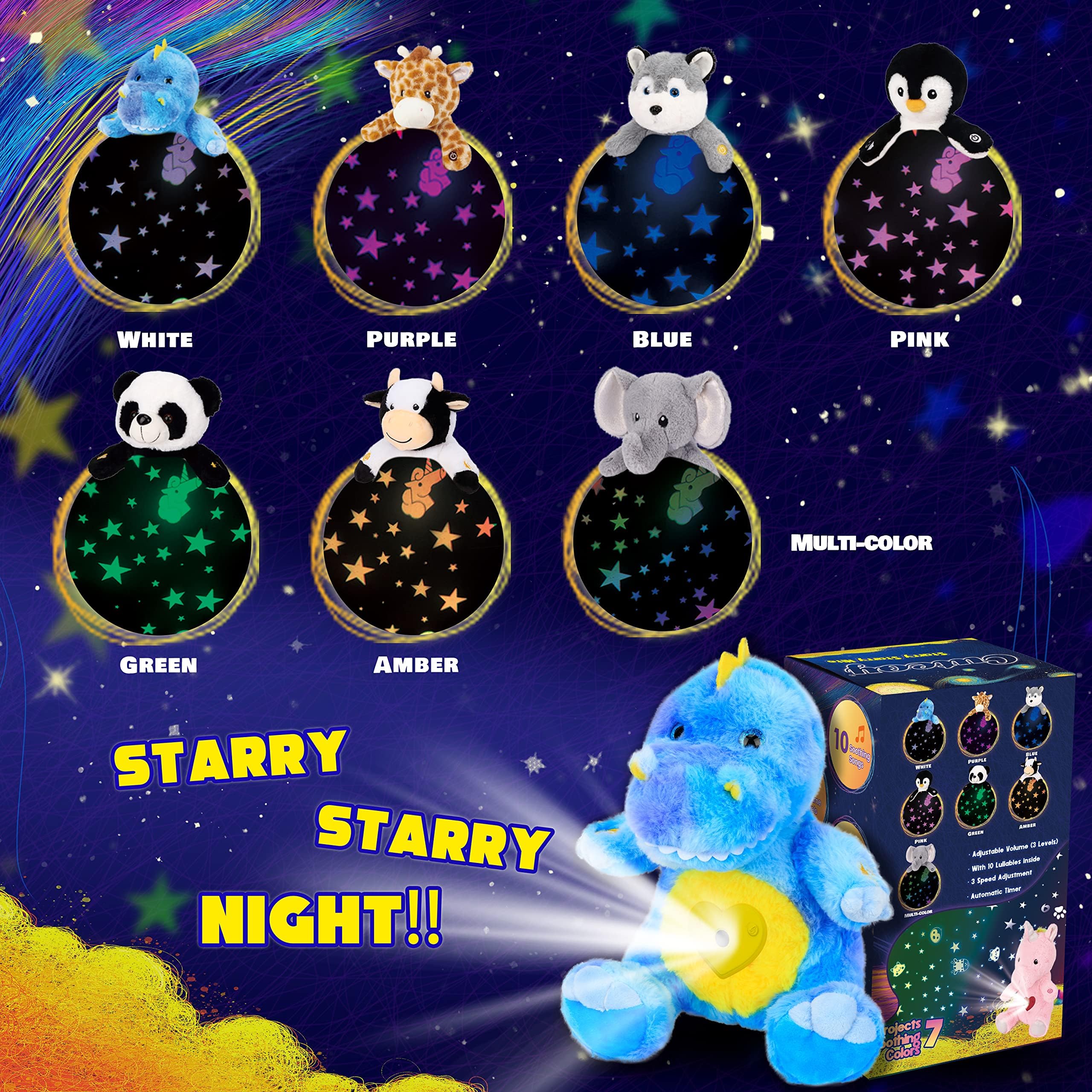 Projecteur d'étoile dinosaure en peluche musical réglable chantant veilleuse animaux lumineux kawaii jouets cadeaux pour enfants