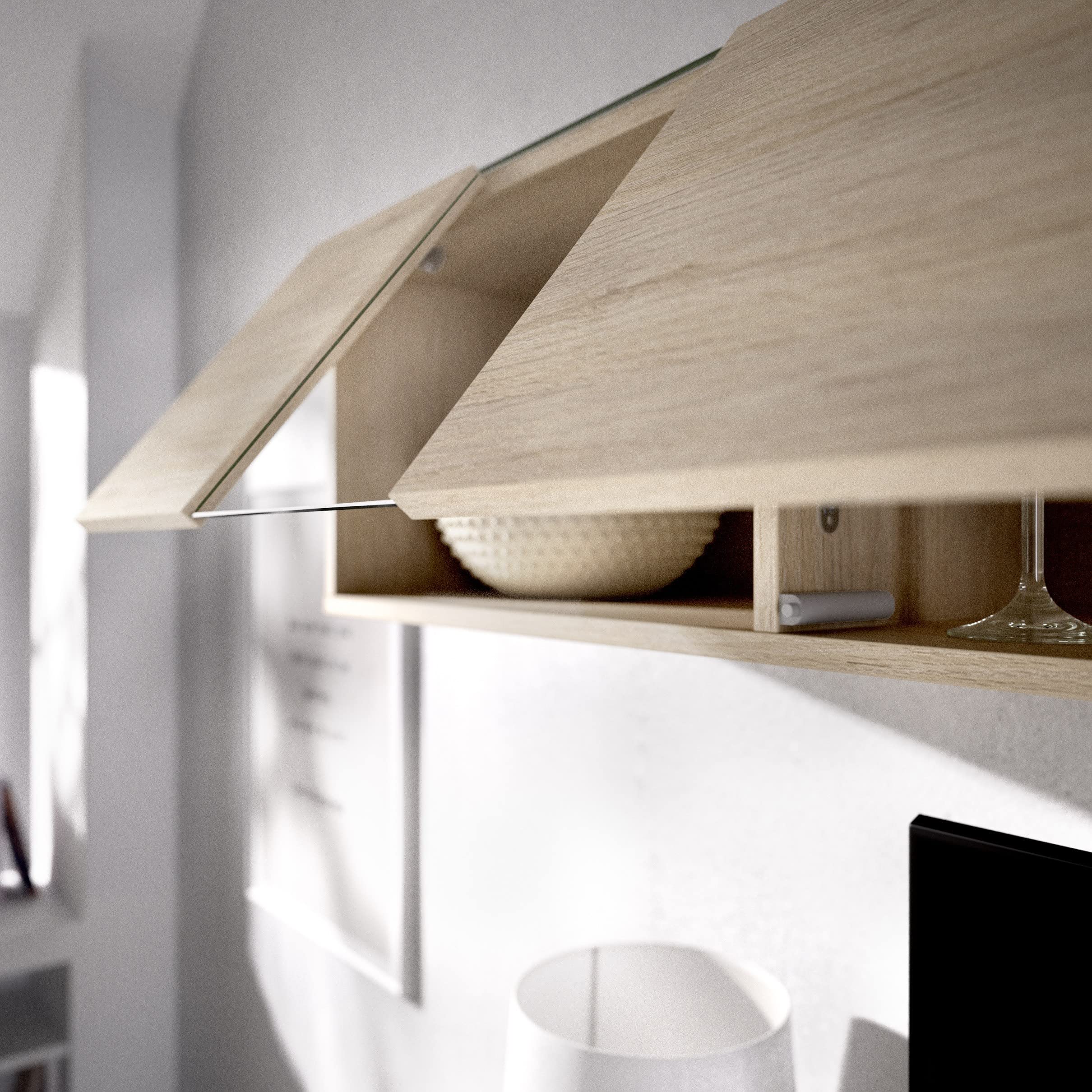 Parete attrezzata porta Tv 201 cm Marylin Bianco lucido e Rovere Naturale - Bianco e Naturale