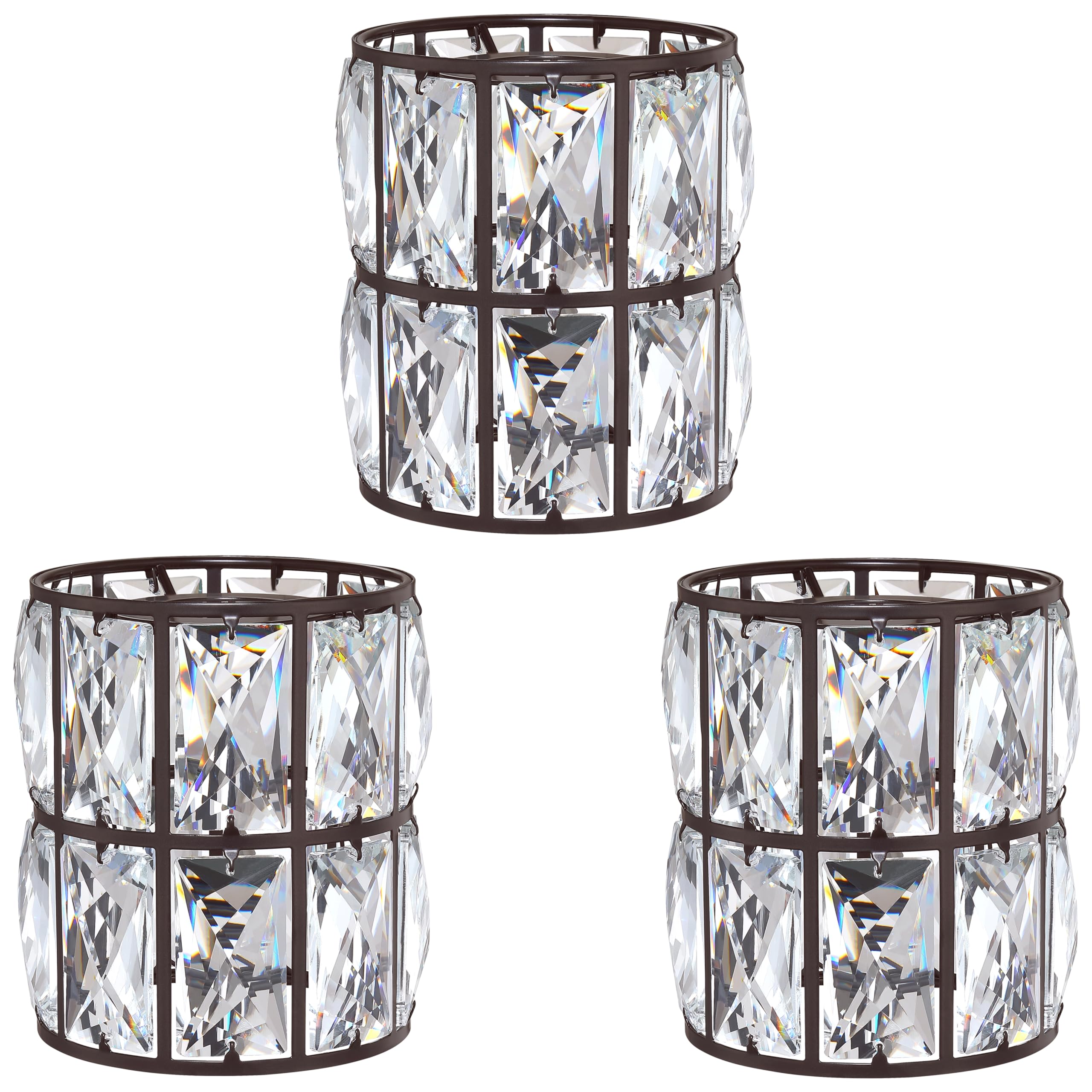 3 Pack Crystal Shade Replacement,Ceiling Fan Light Drum Lampshades Oil Rubbed Bronze Finish for Chandelier Vanity Lights Wall Sconces Pendant Light,1.66" Fitter Size 5" high*4.6" Diameter