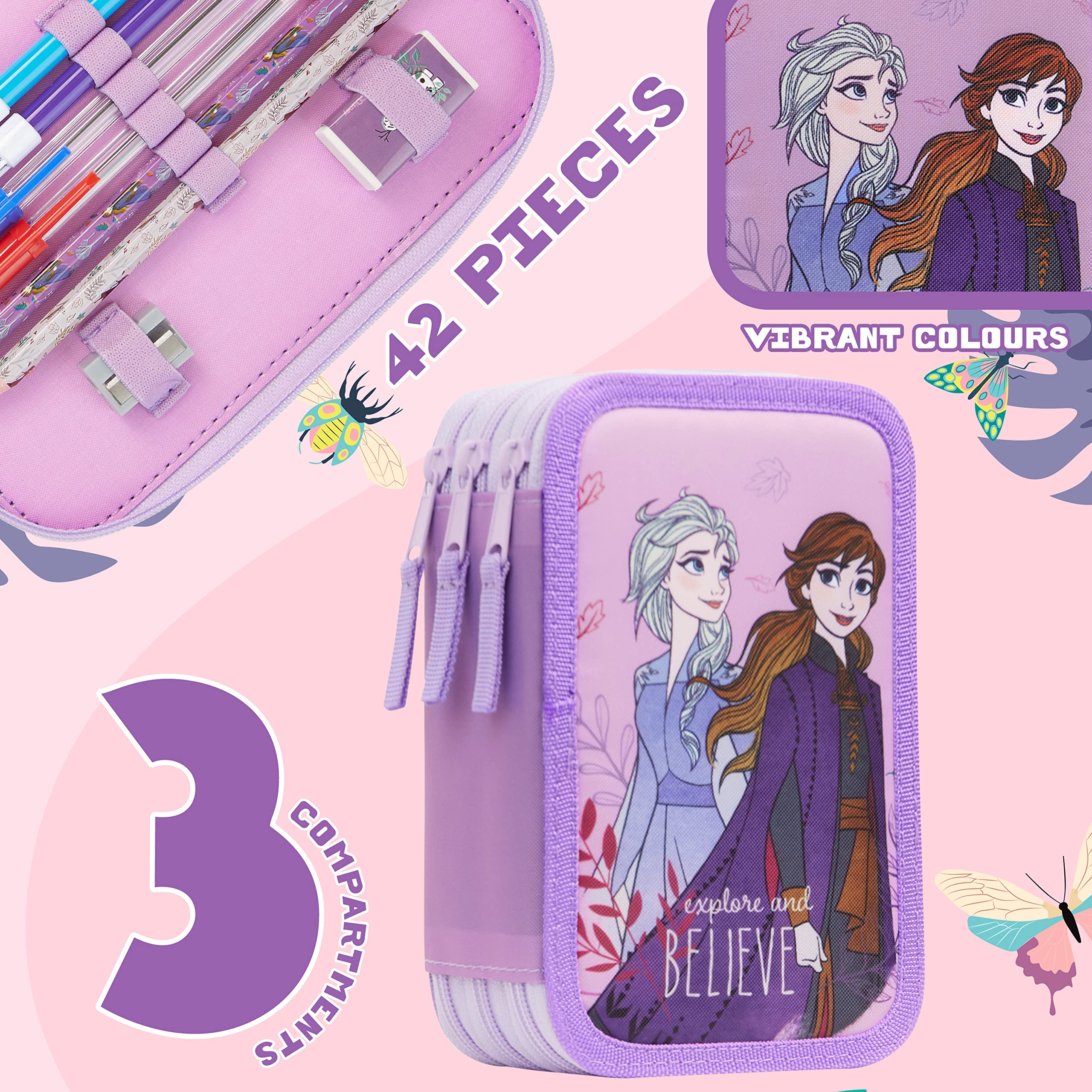 Disney Riempito Astuccio con Cancelleria Scuola (Frozen Tripla Zip)