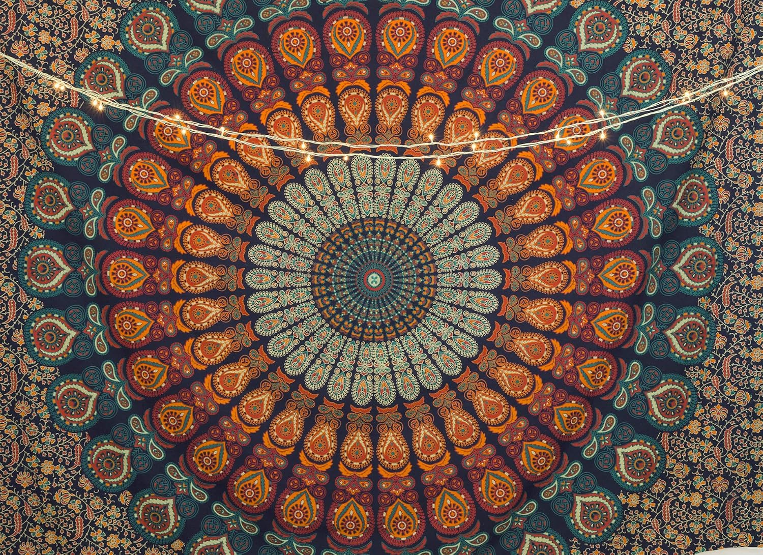 Popular Handicrafts Hippie Mandala Bohemian Psychedelic Intricate Floral Design Indian Bedspread Magical Thinking Tapestry 84x90 Inches,(215x230cms) Blue image 4
