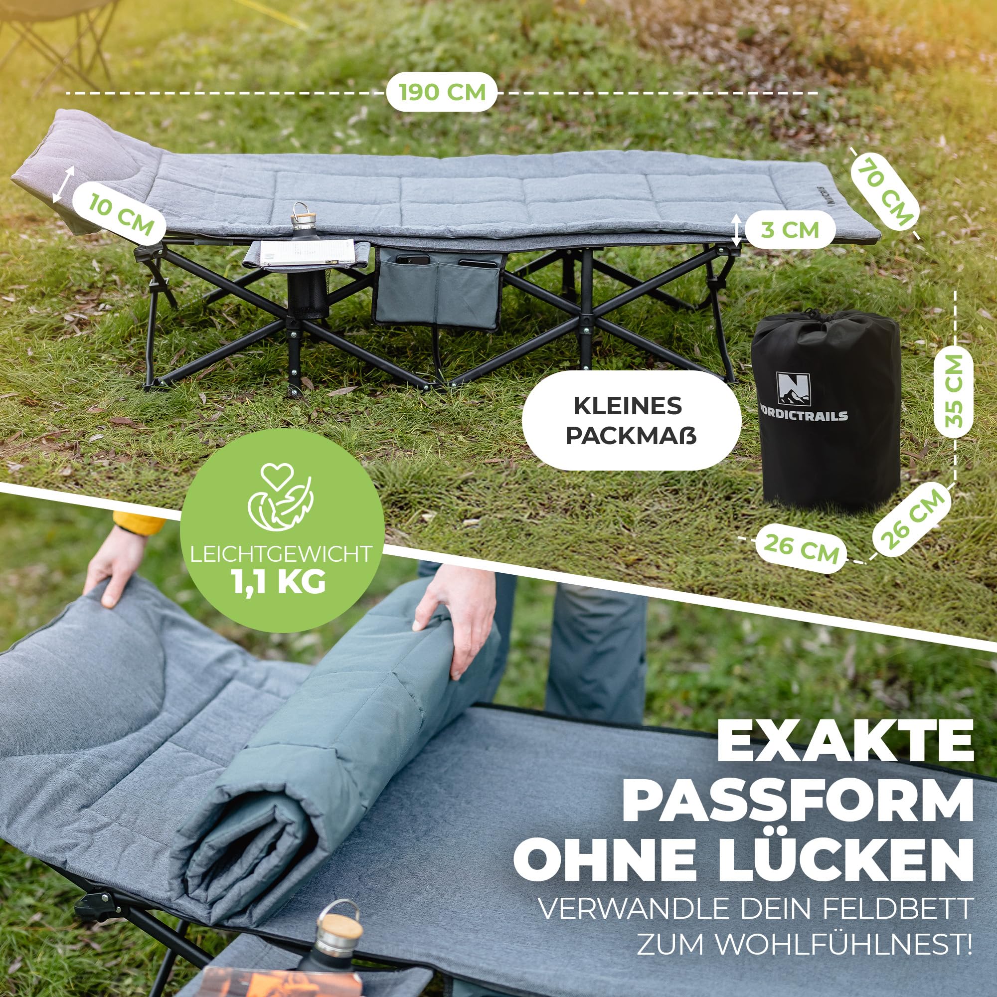 𝐍𝐎𝐑𝐃𝐈𝐂𝐓𝐑𝐀𝐈𝐋𝐒 Feldbett Auflage Camping Matratze Superweiche Campingmatratze, Auflage Liege & Matratze Feldbett Liegeauflage Outdoor, Gästebett