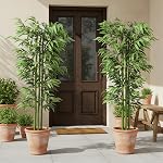 Outsunny 6FT Artificial Bamboo Trees Set of 2, Faux Greenery Plants, Decorative Trees in Nursery Pot for Indoor Decor