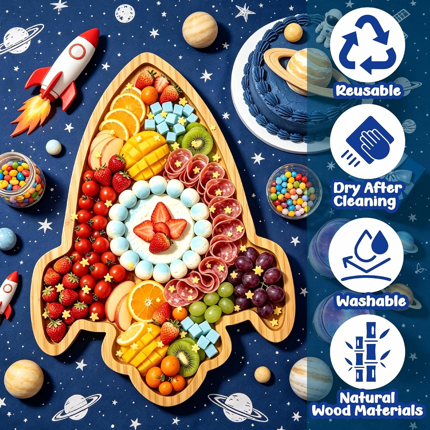 Space Birthday Party Decorations Wooden Rocket Charcuterie Boards Platters