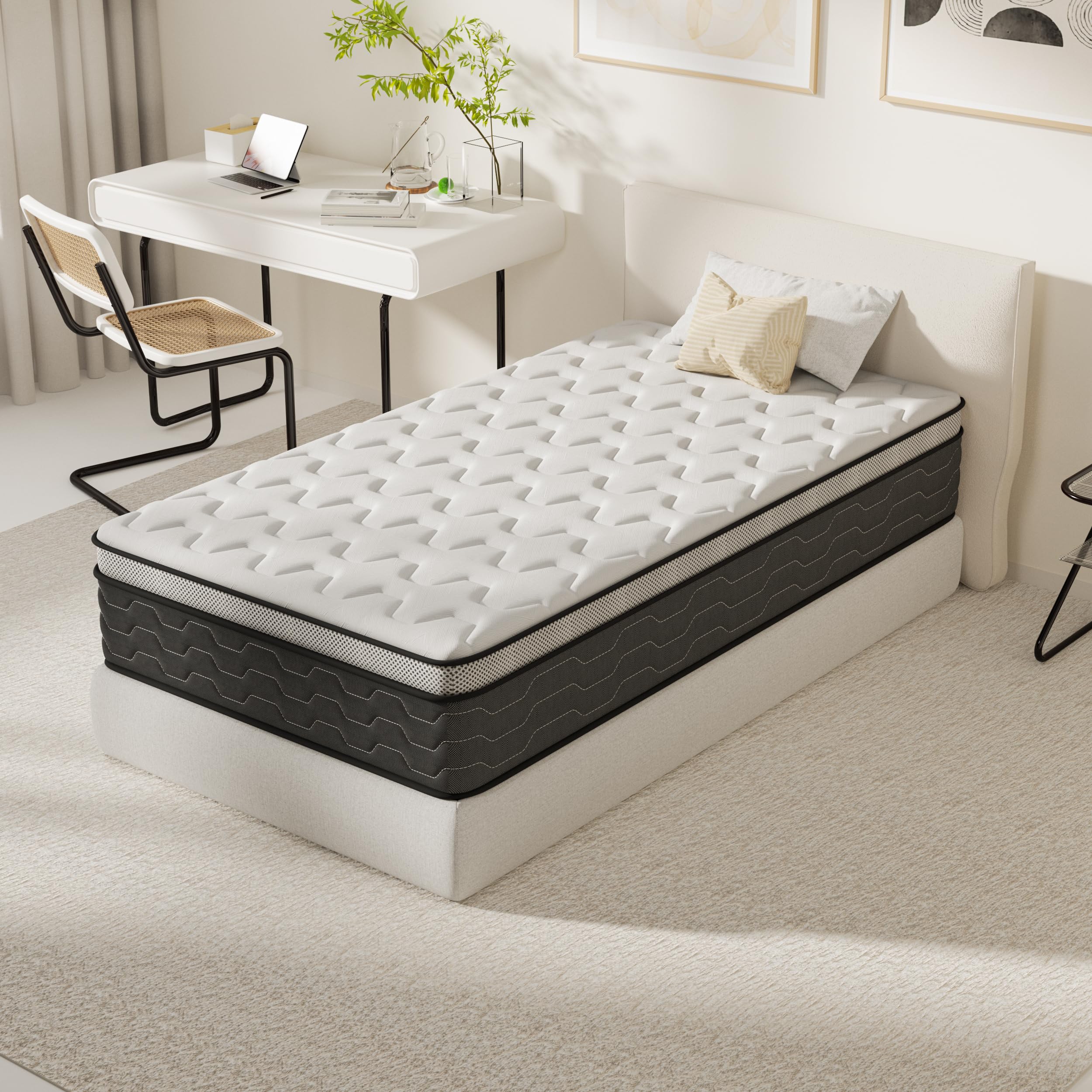 DEWINNER Colchon 90 x 190 | Altura 27 cm | Colchones Viscoelástico con Muelles Ensacados | 7 Zonas | Firmeza Media | Ideal para Habitaciones Pequeñas y Una Persona | Transpirable | Ergonómico