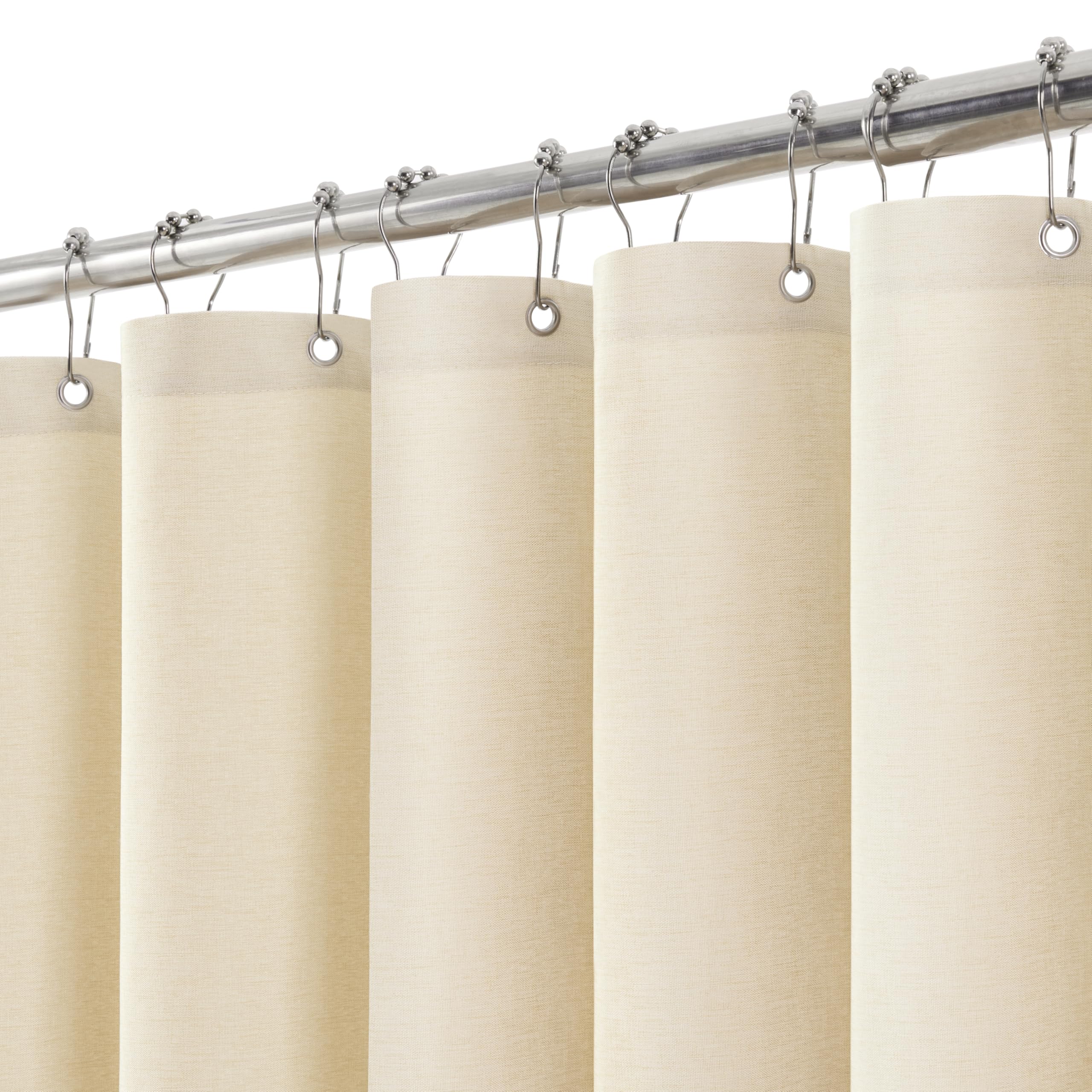 VANZAVANZU Tenda da Doccia Impermeabile con Ganci in Metallo Tenda da Bagno in Tessuto Lino Poliestere Antimuffa per Vasca da Bagno Stanza Bagnata Box Doccia - 182 x 244cm (Beige)