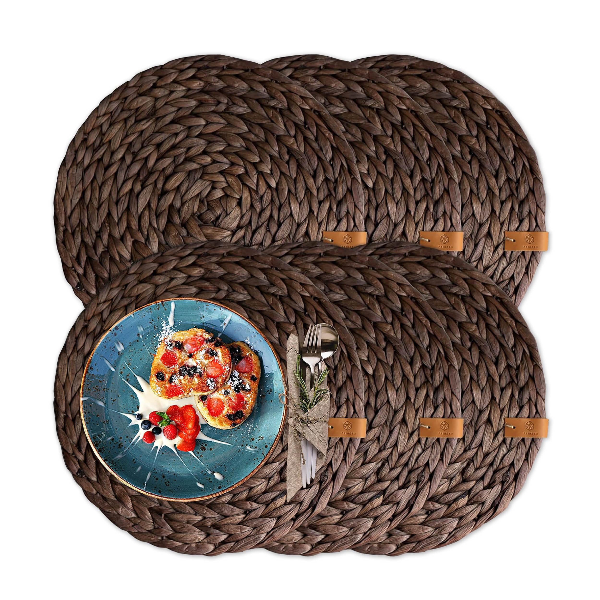 Set de table rond jacinthe d'eau marron 38cm dessous d'assiette tressé lot de 6