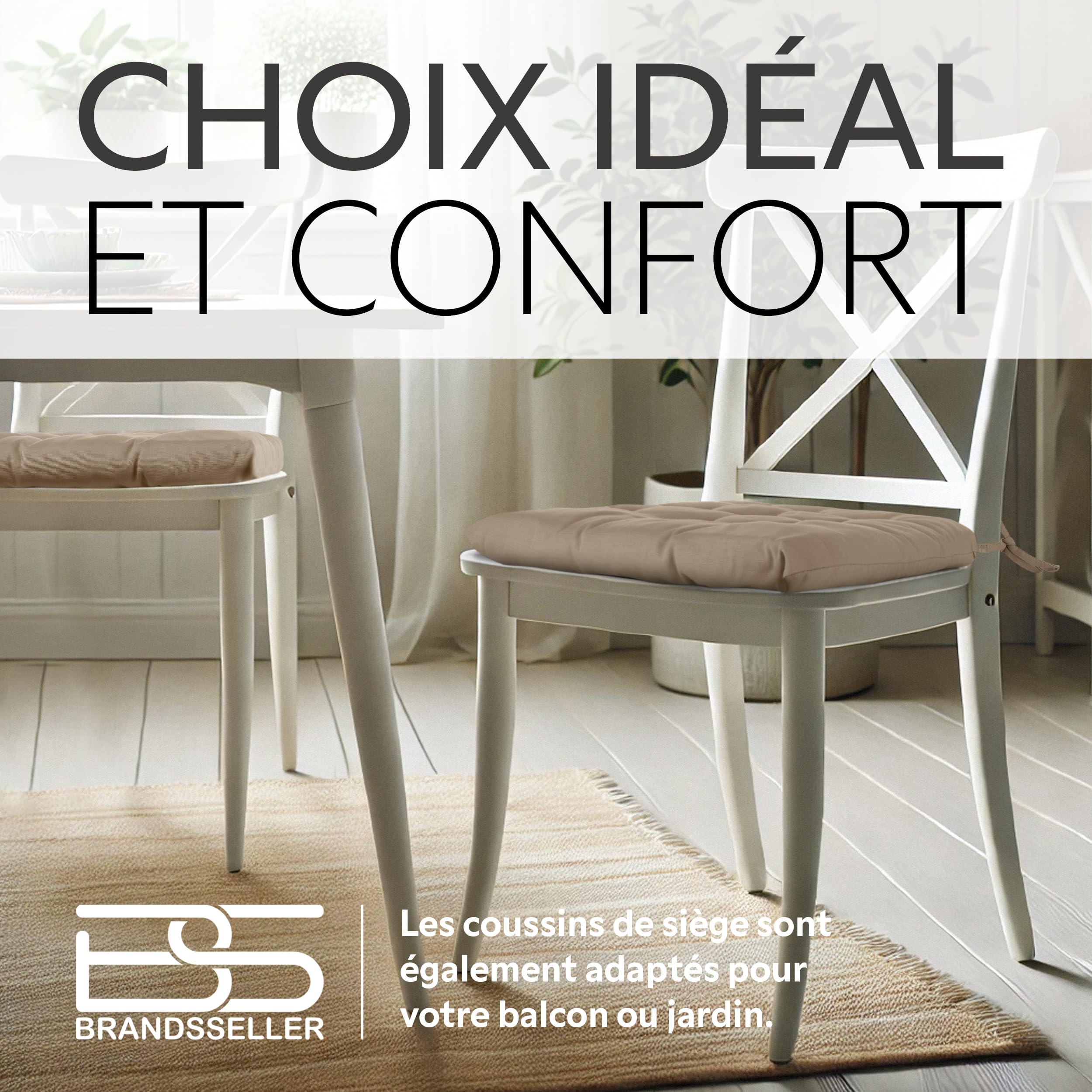 Brandsseller Lot de 6 Coussin de Chaise 40x40 cm Coussin d'assise Rembourrage de Chaise avec Fixations Décoration pour l'intérieur et l'extérieur piqué - Taupe