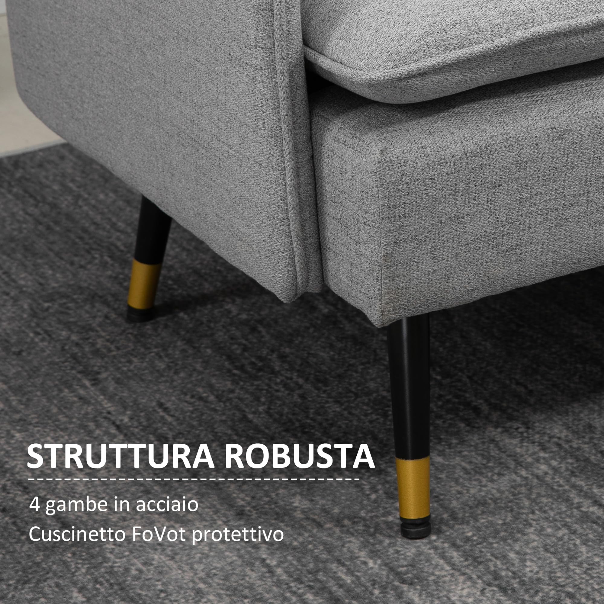 HOMCOM Divano 2 Posti in Tessuto Effetto Lino con Braccioli e Cuscini Imbottiti, Divanetto 2 Posti Moderno con Gambe in Acciaio, per Ufficio, Soggiorno, Salotto e Camera da Letto, 139x68x80 cm, Grigio