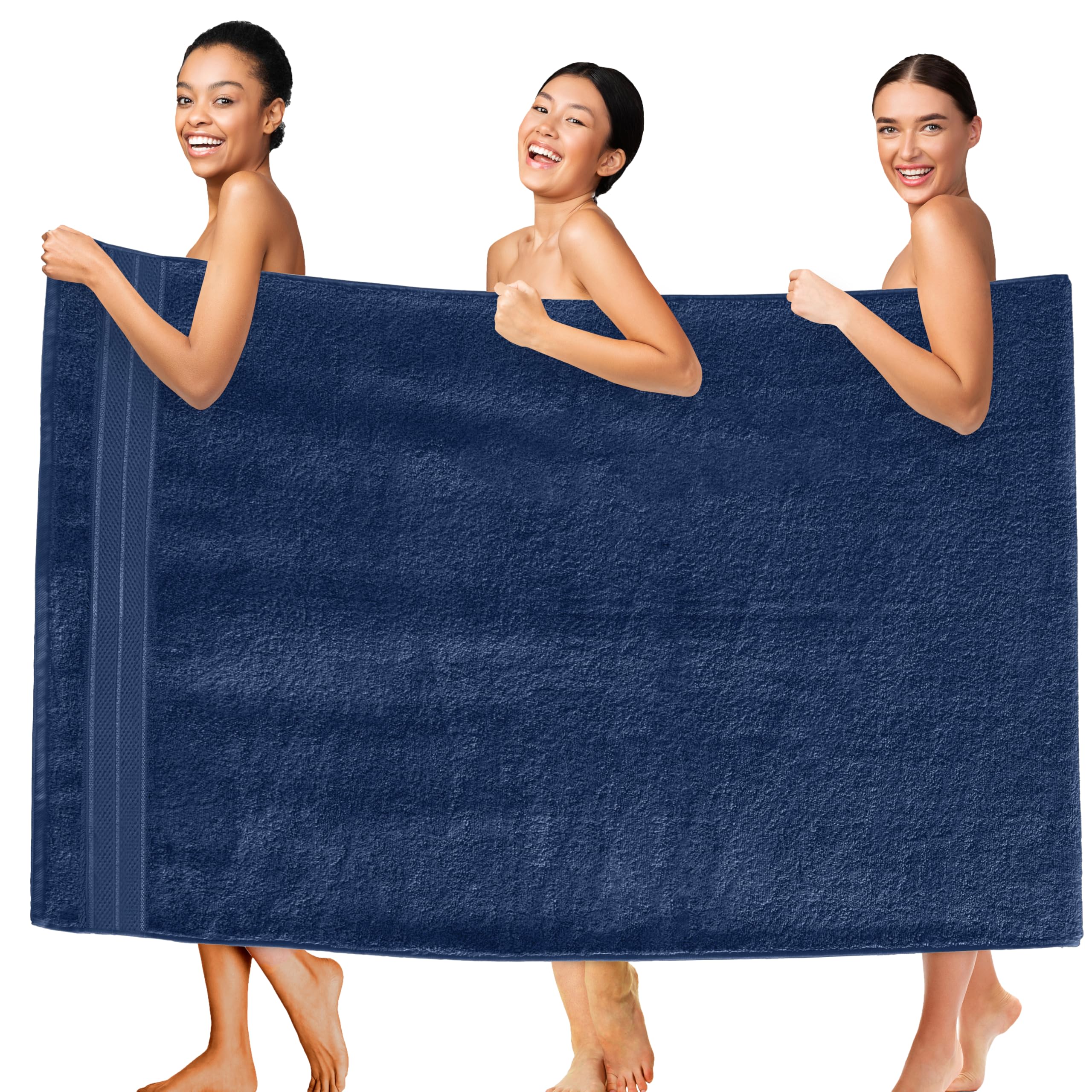 Elegant Comfort Three Line Popcorn Extra Large Luxury Bath Towel - 40" x 80" inch, Premium Hotel Spa Quality 1 Piece Oversized Bath Sheet 100% Turkish Cotton Super Soft Highly Absorbent, Navy Blue