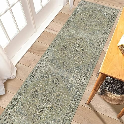 Miniatura 5 de Worxvell Alfombra lavable para pasillo de 2 pies 6 x 8 pies, alfombra de pasillo antideslizante con parte trasera de goma, tapetes vintage