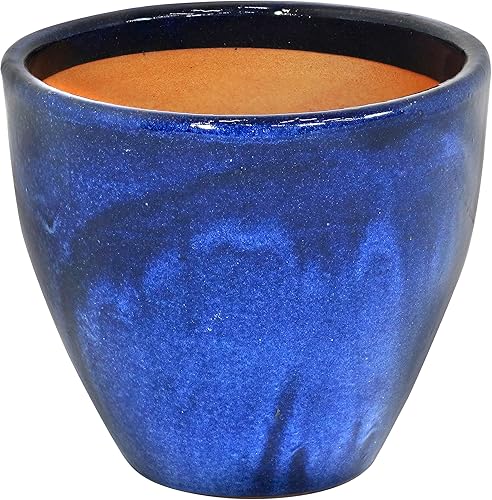 Miniatura 2 de Sunnydaze Resort - Maceta de cerámica para exteriores, resistente a los rayos UV y a las heladas, acabado esmaltado azul imperial, 13 pulgadas