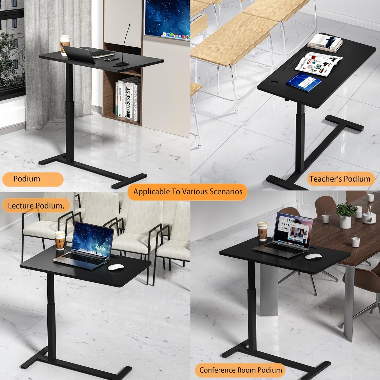 Home Office Desks Height Adjustable with 360° Moveable Hidden Wheels,Multifunctional Pneumatic Laptop Desk Suitable for Sofa、Bedside、Study and Work Use,Black