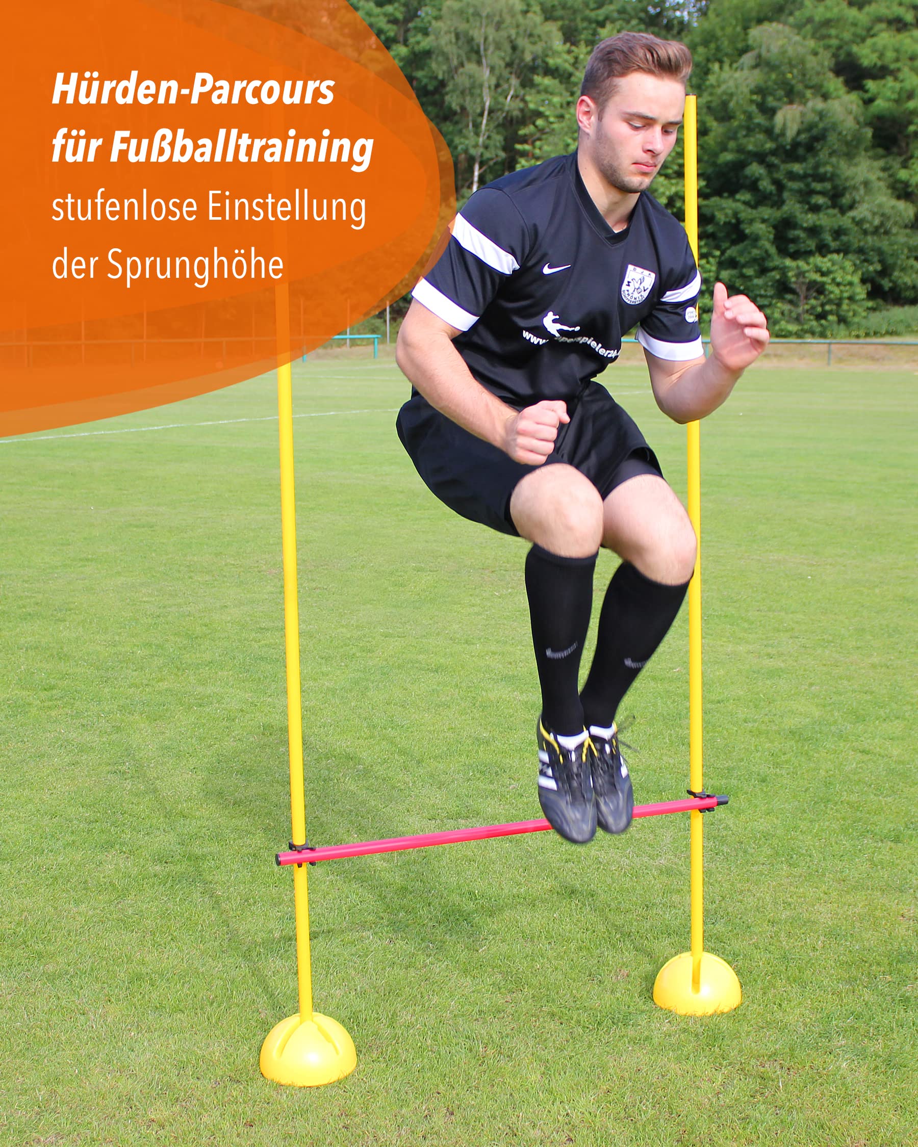 Kombi-X-Standfuß-Hürdenset – Stangen 180 cm – Training der Sprungkraft & Koordination – befüllbarer X-Standfuß – Agility-Hürde für Fußball, Leichtathletik & Hundesport