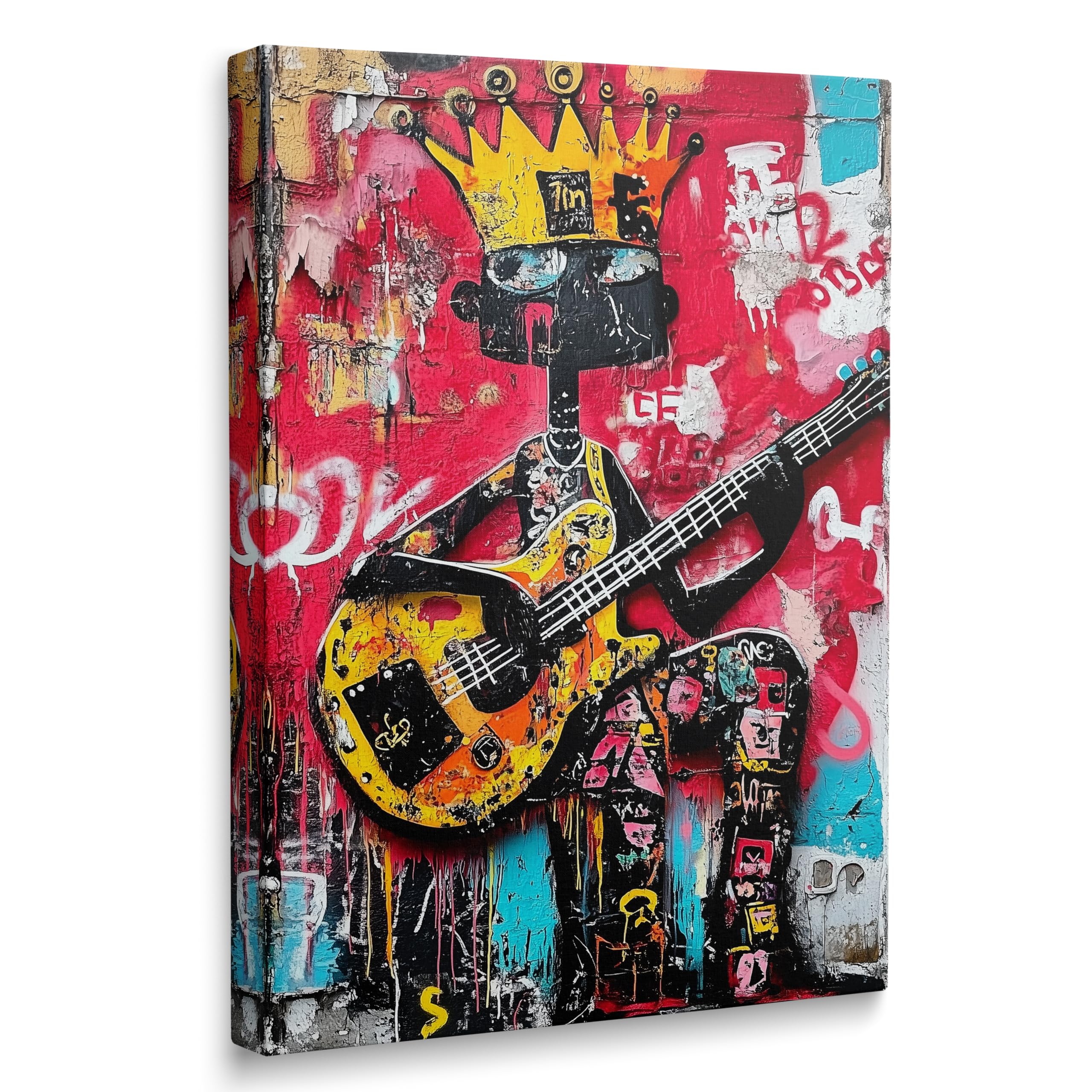 Banksy Abstract Colorful Graffiti Canvas Wall Art, Hip Hop Pop Banksy Funny Guitar Posters Paintings Prints, Cool Room Decor for Teen Boys Living Room Home Bathroom Framed Ready to Hang (16''x24'')
