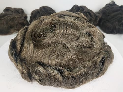 Miniatura 4 de Amiable toupee para hombres piel fina suave PU con encaje frontal de 1.5 pulgadas 8 x 10 pulgadas, 0.002 in, cabello humano virgen europeo, piezas