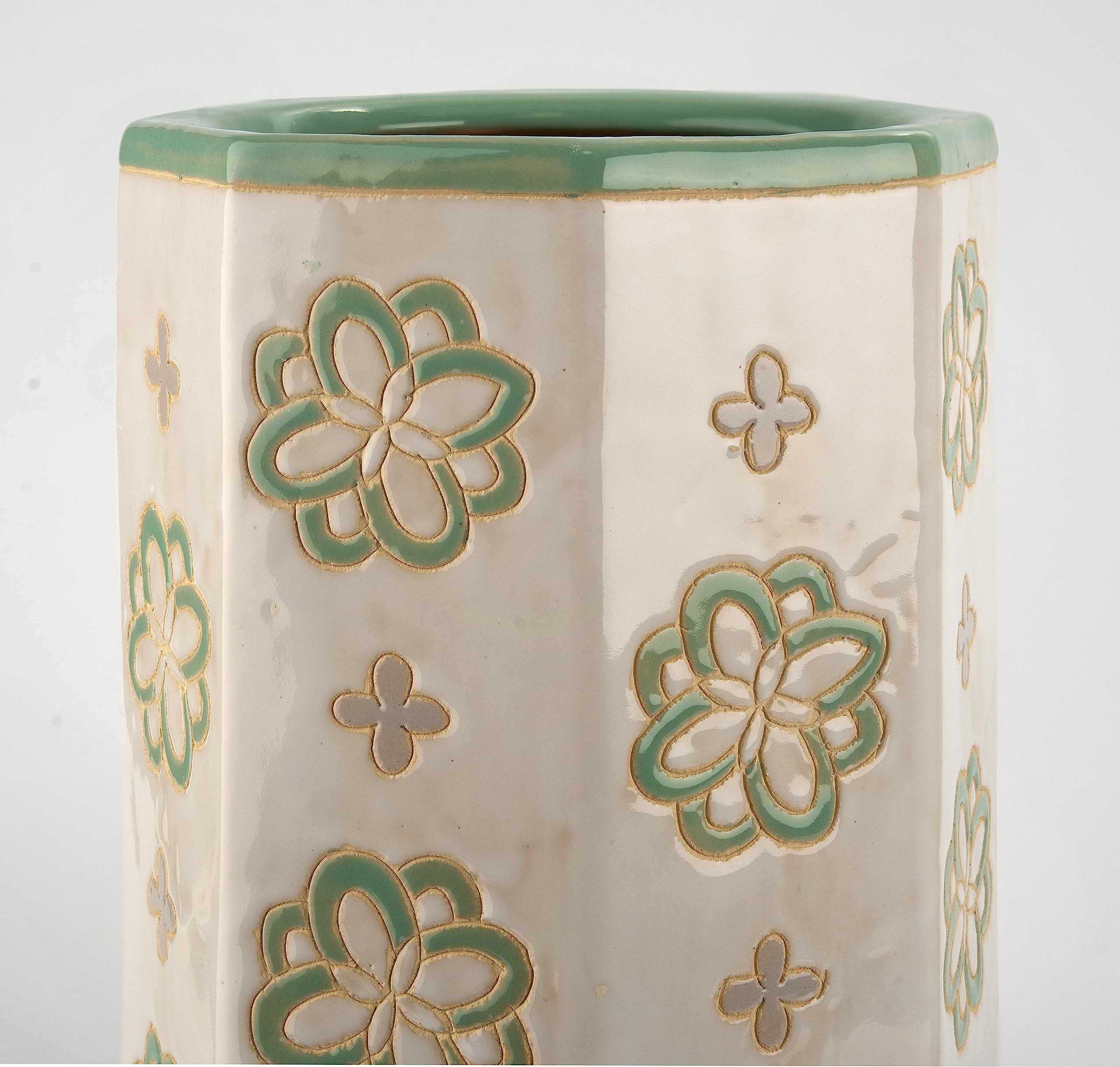 Amazon｜傘立て アンブレラスタンド 陶器 角形 花柄 グリーン｜傘立て