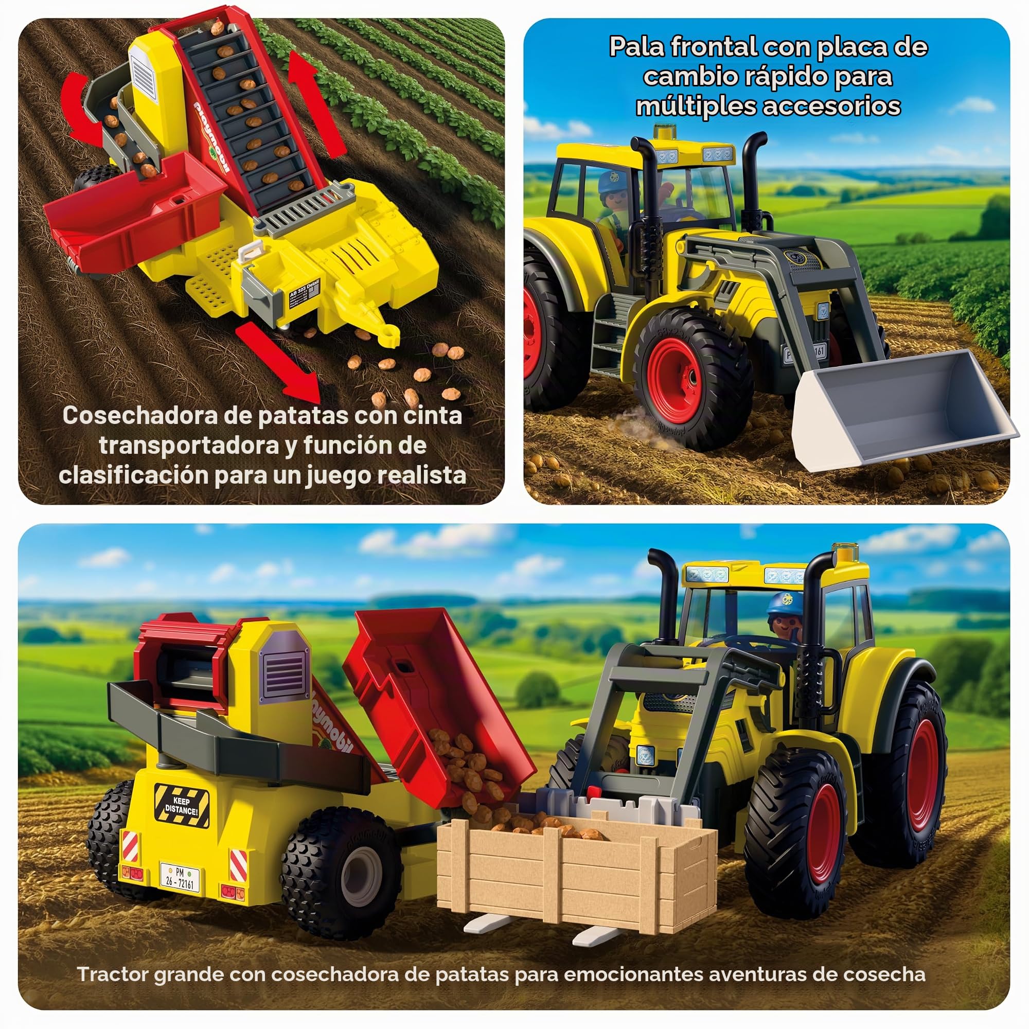 PLAYMOBIL | Country | Gran tractor con arrancadora de patatas | Set de maquinaria agrícola con cargador frontal, función de clasificación y numerosos accesorios | Para niños a partir de 4 años | 72161