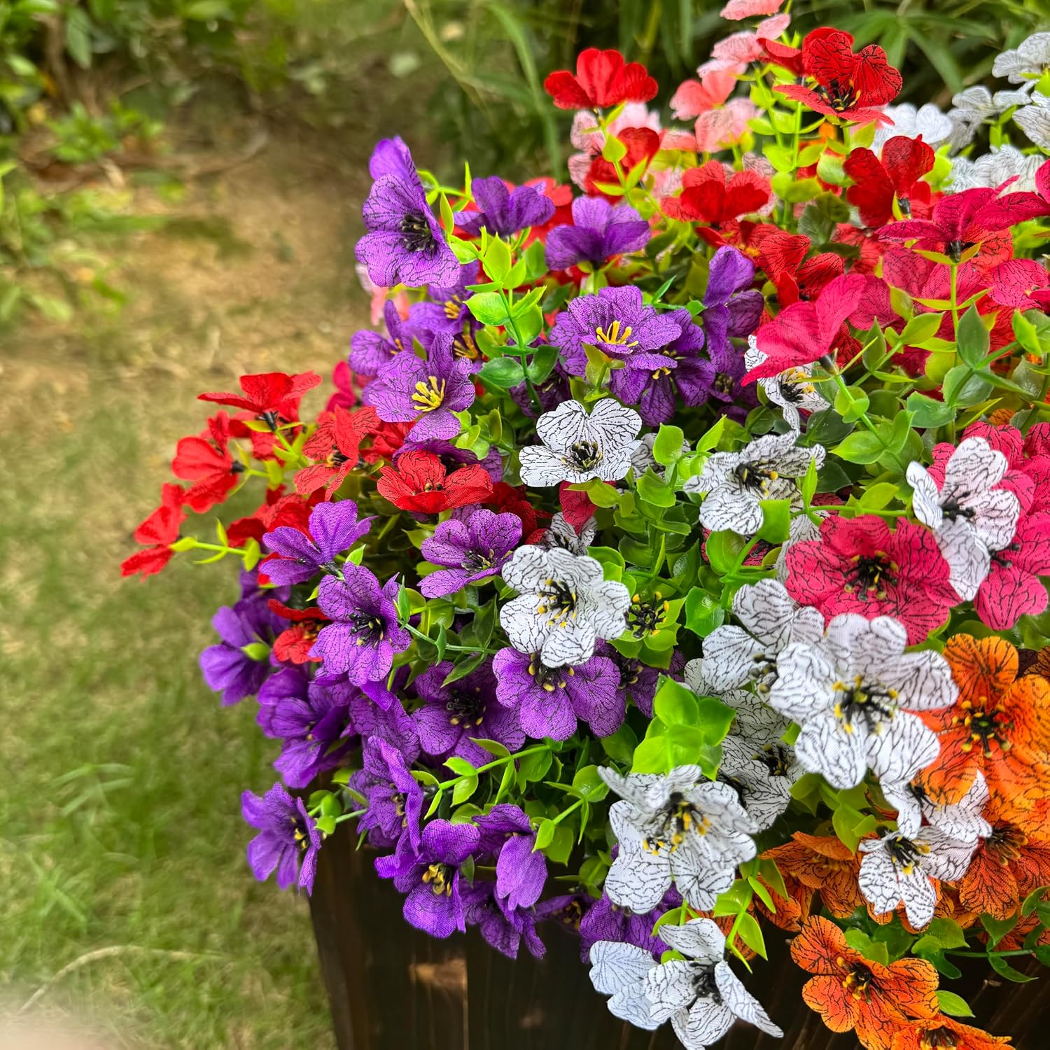 Artificial Flowers for Outdoor Indoor Garden Home Decoration, Faux Flower Daisy with Eucalyptus Leaves Fake Plants Greenery Boxwood Porch Patio, 13 Bundles (Mix)
