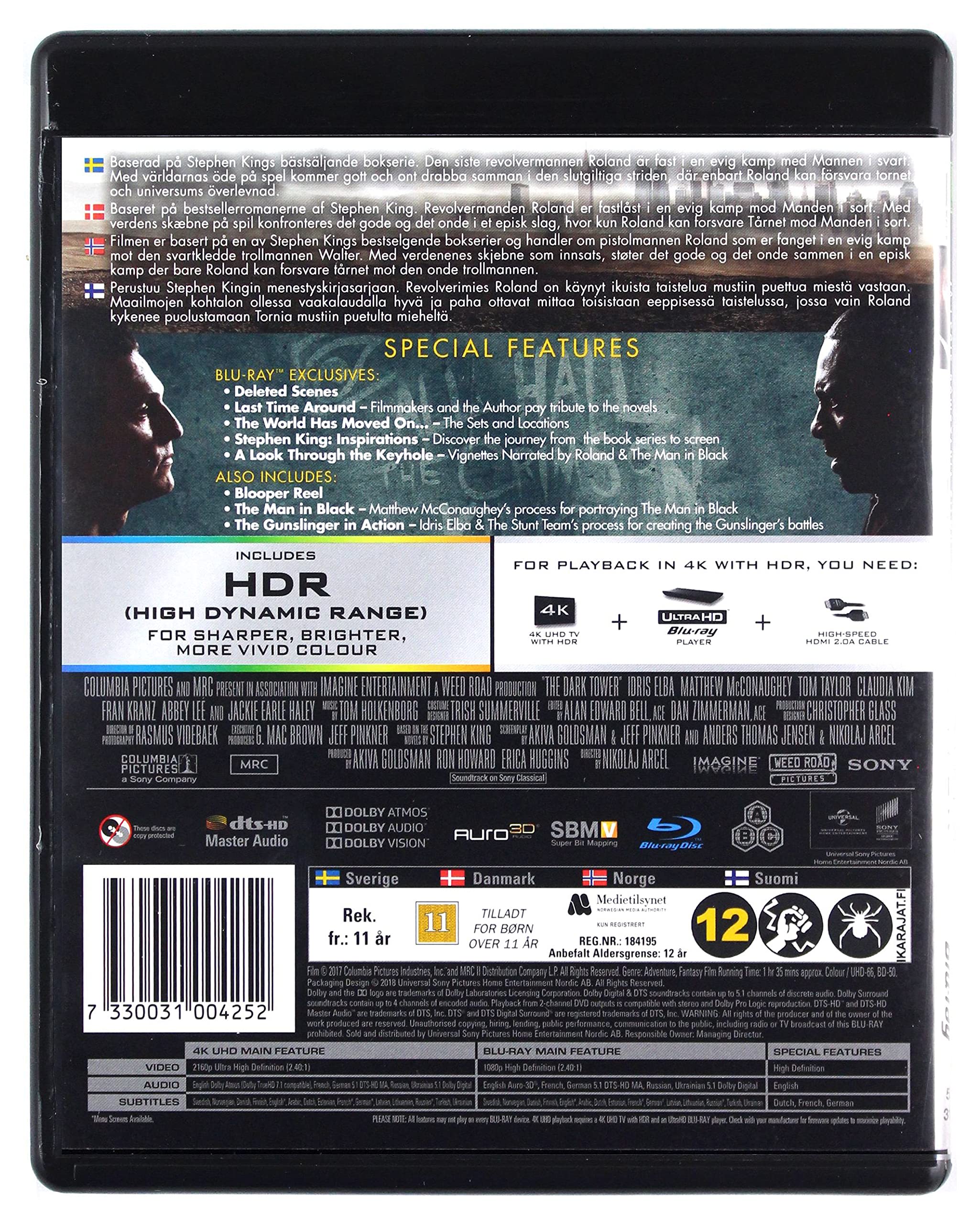 Sony Pictures The Dark Tower 4K Blu-Ray Region Free English Audio English Subtitles
